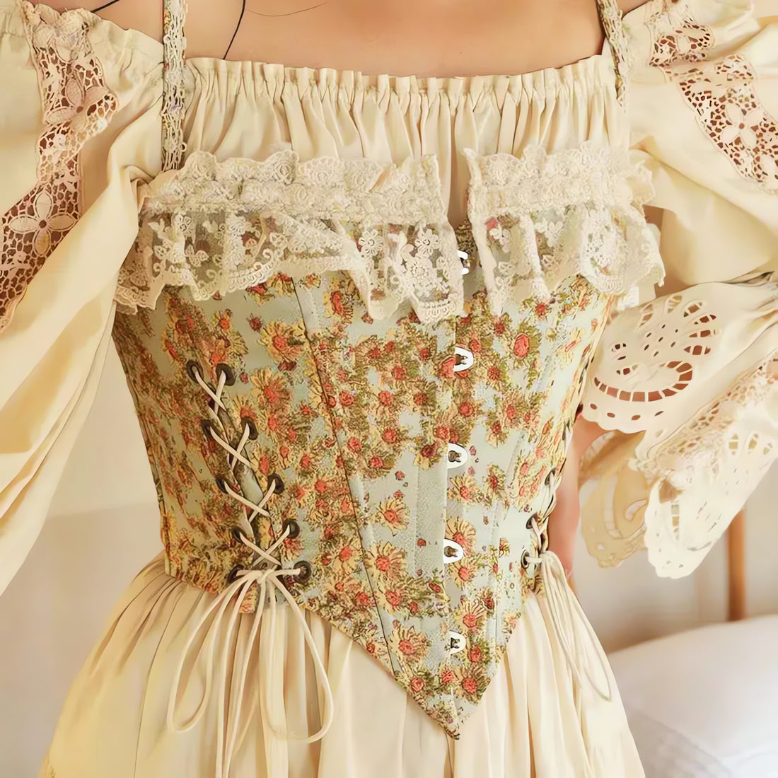 Cottagecore Floral Lace Up Corset Top - KAYSMAR