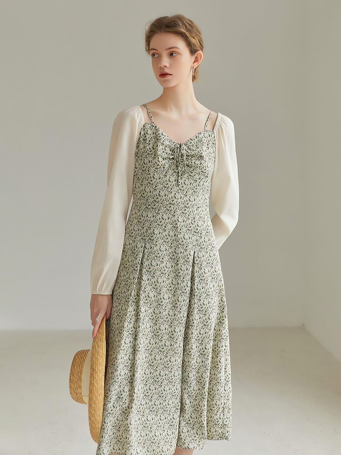 Cottagecore Shirt Sleeve Floral Midi Dress - KAYSMAR