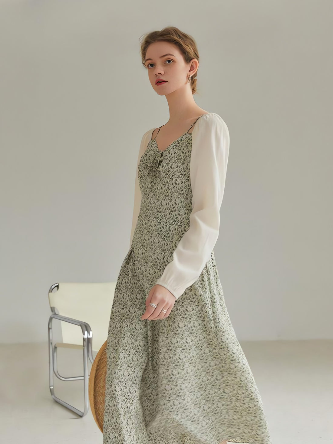 Cottagecore Shirt Sleeve Floral Midi Dress - KAYSMAR