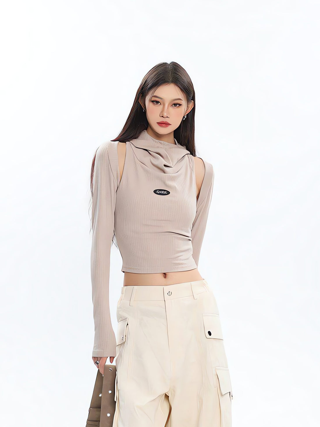Cowl Collar Cut-Out Crop Top - KAYSMAR