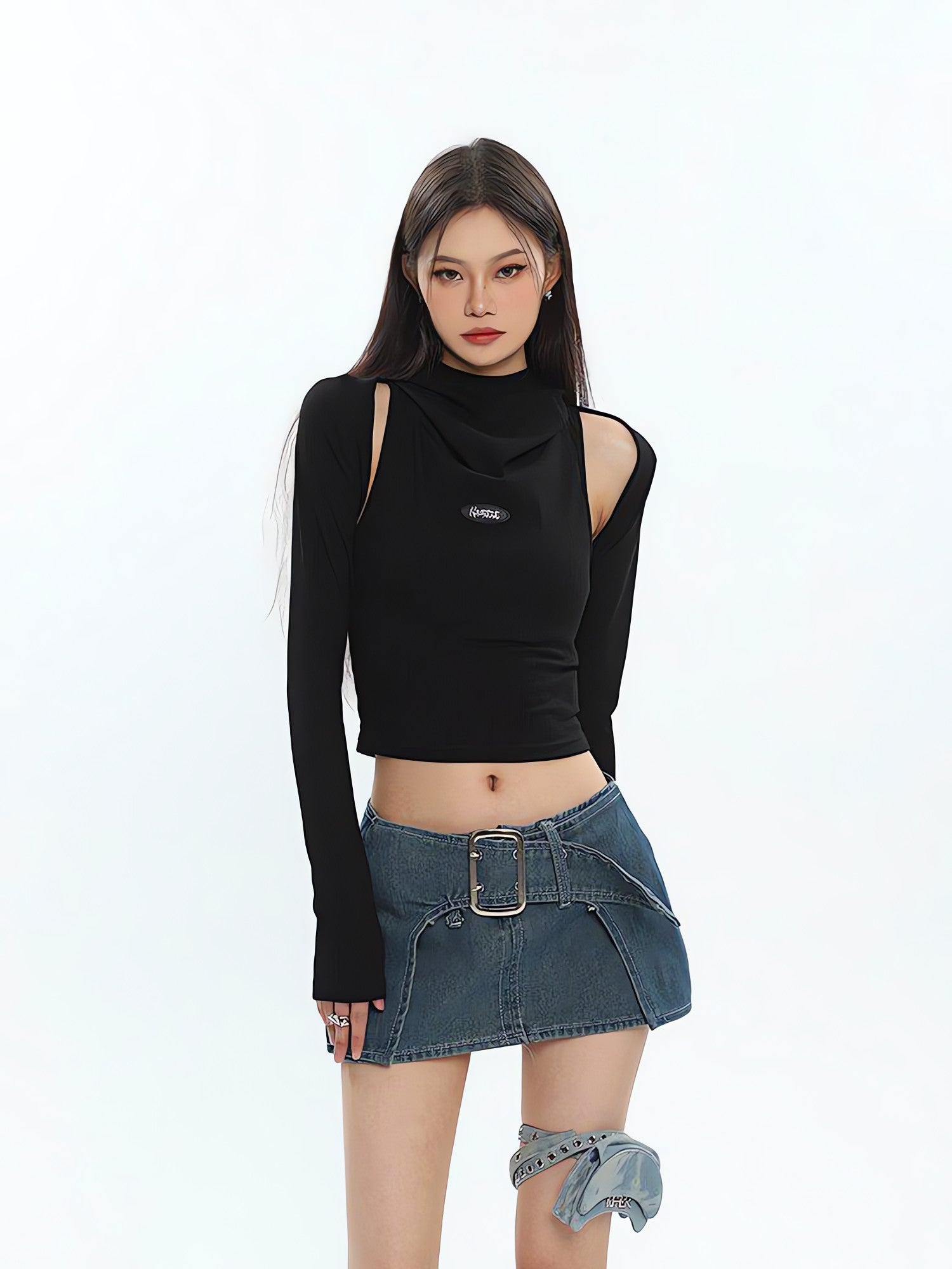 Cowl Collar Cut-Out Crop Top - KAYSMAR