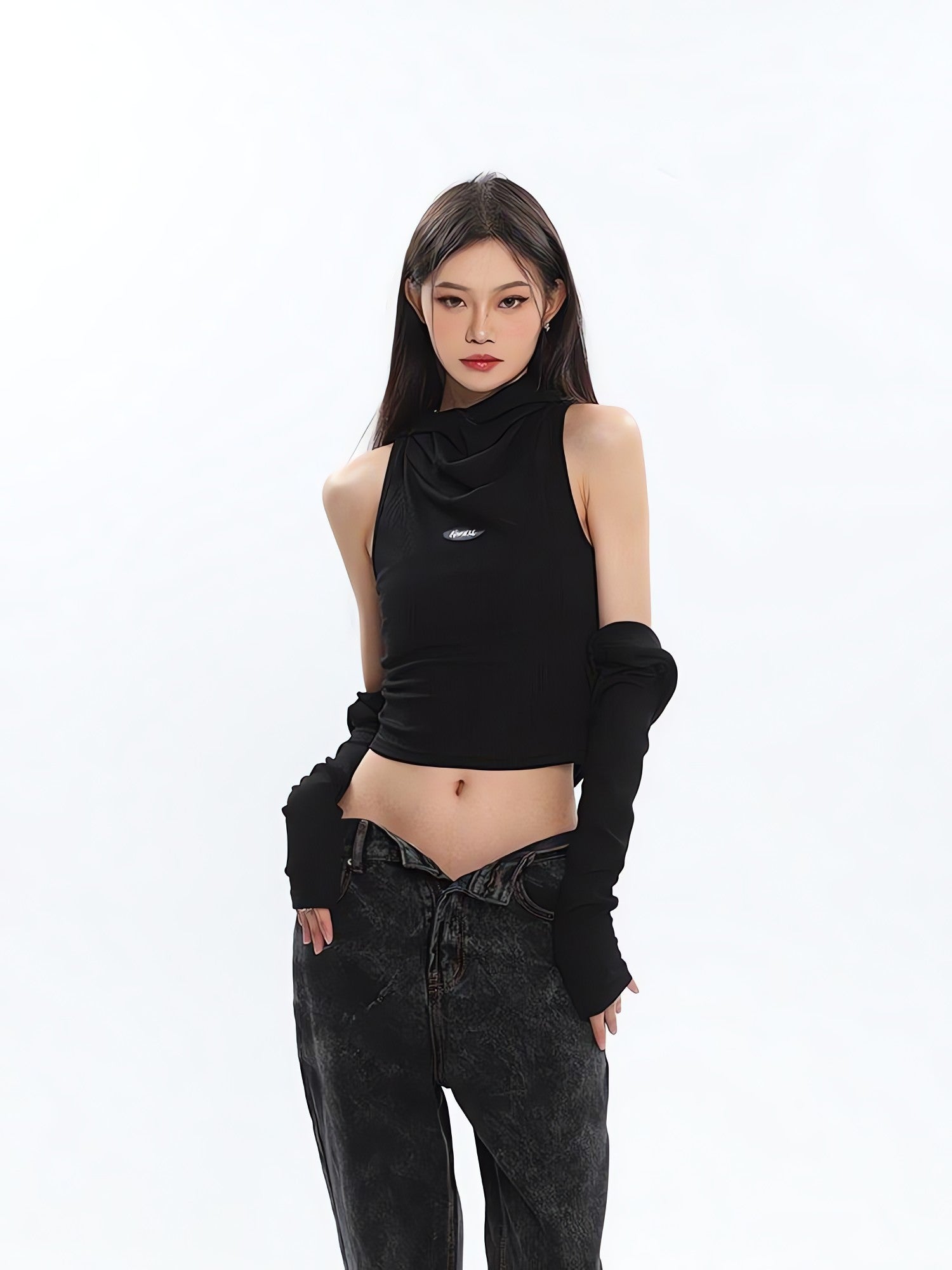 Cowl Collar Cut-Out Crop Top - KAYSMAR