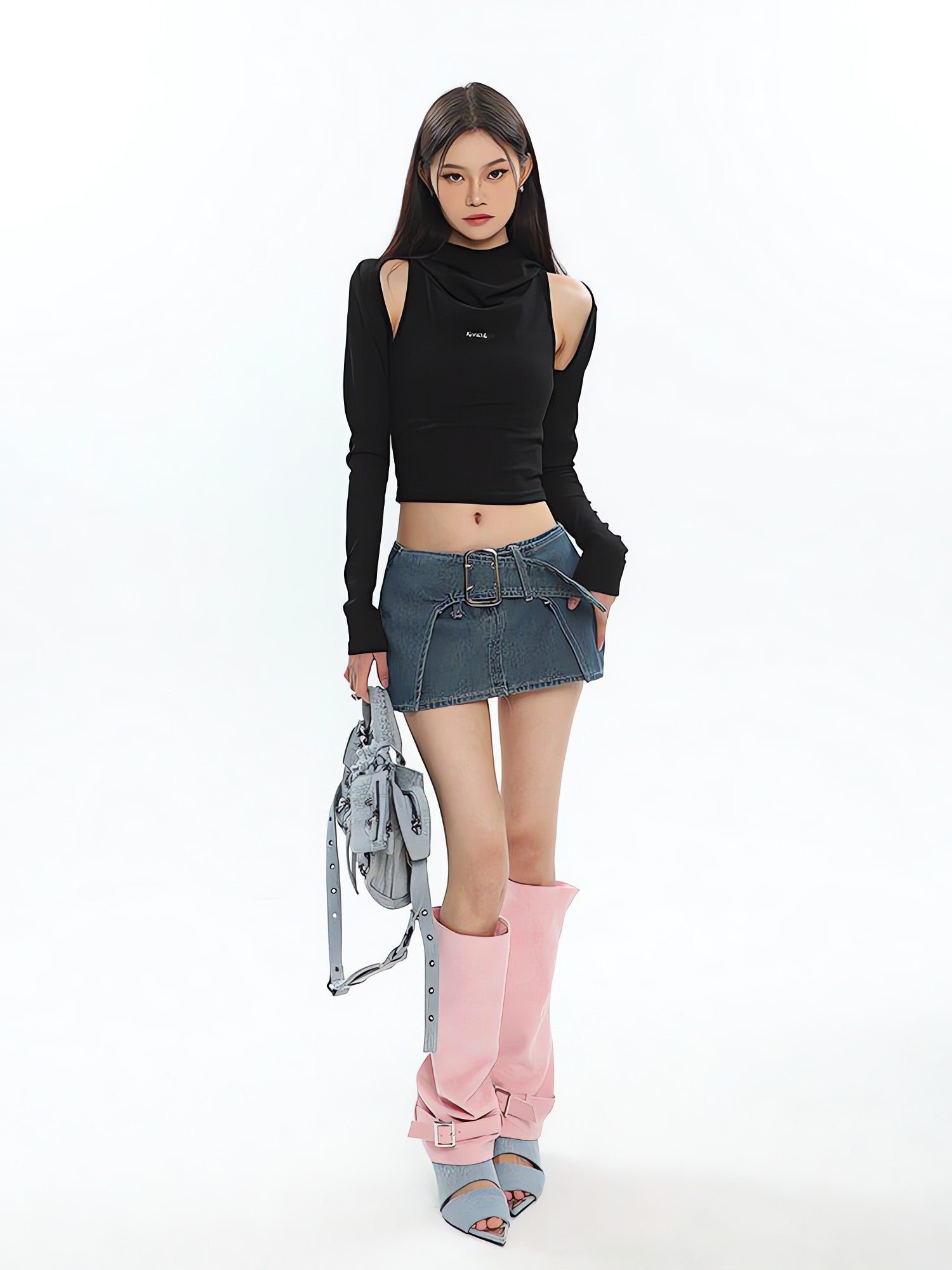 Cowl Collar Cut-Out Crop Top - KAYSMAR