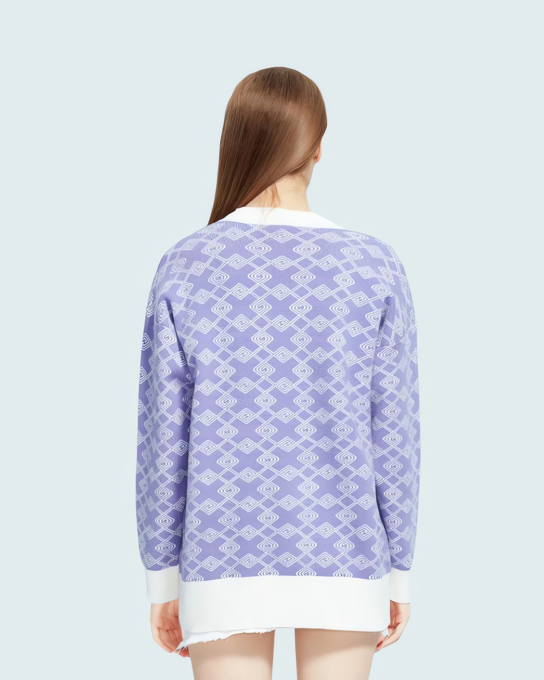 Cross Pattern Buttoned Purple Cardigan - KAYSMAR