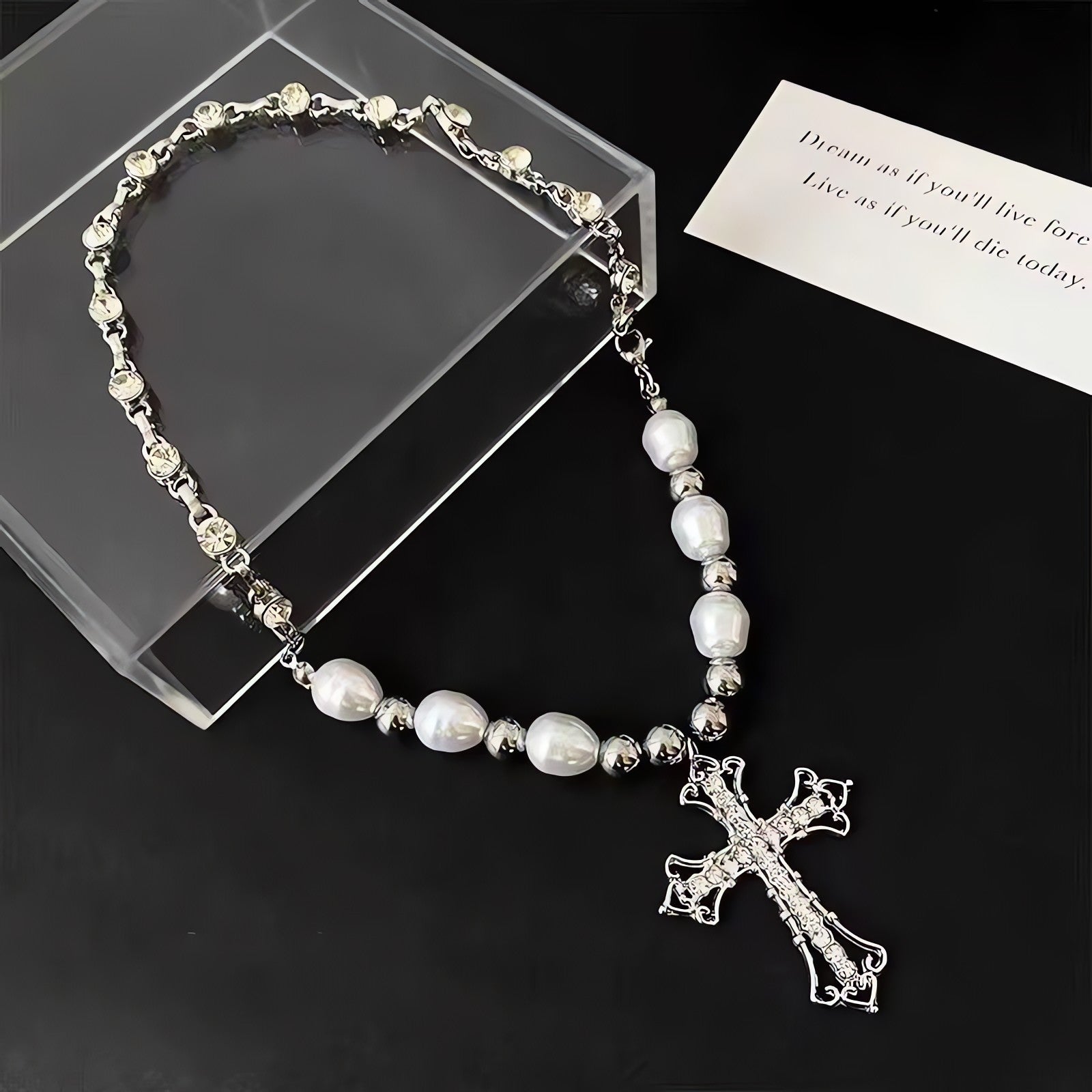 Cross Pearl Necklace - KAYSMAR