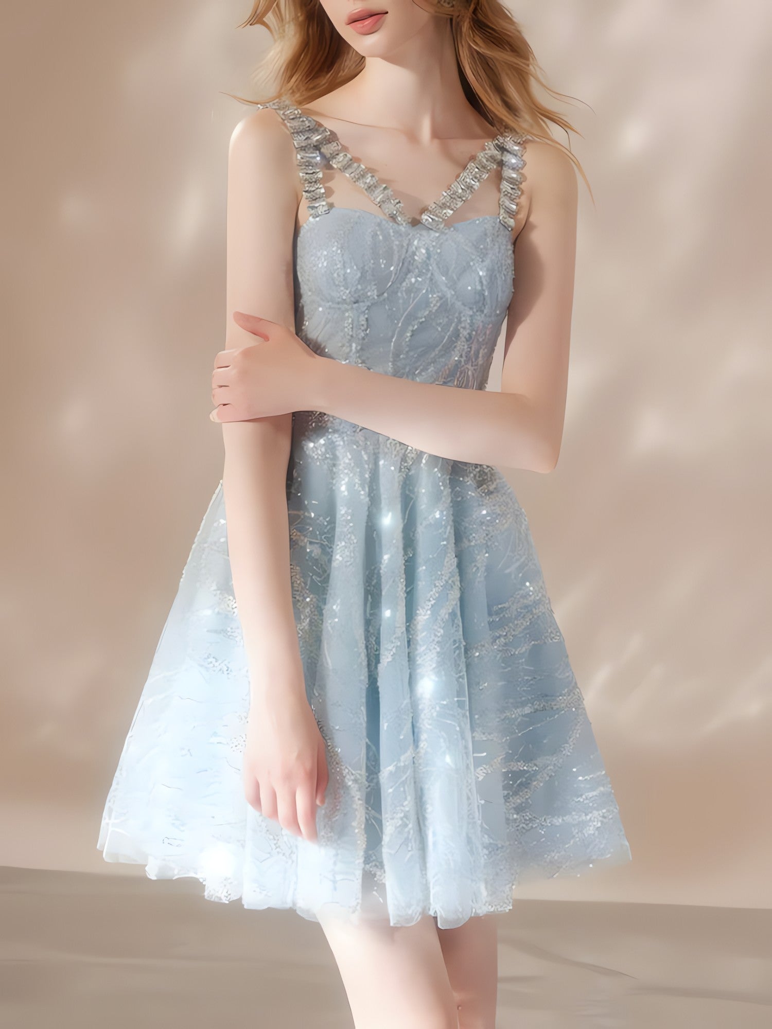 Crystal Strap Sequin Mini Dress - KAYSMAR