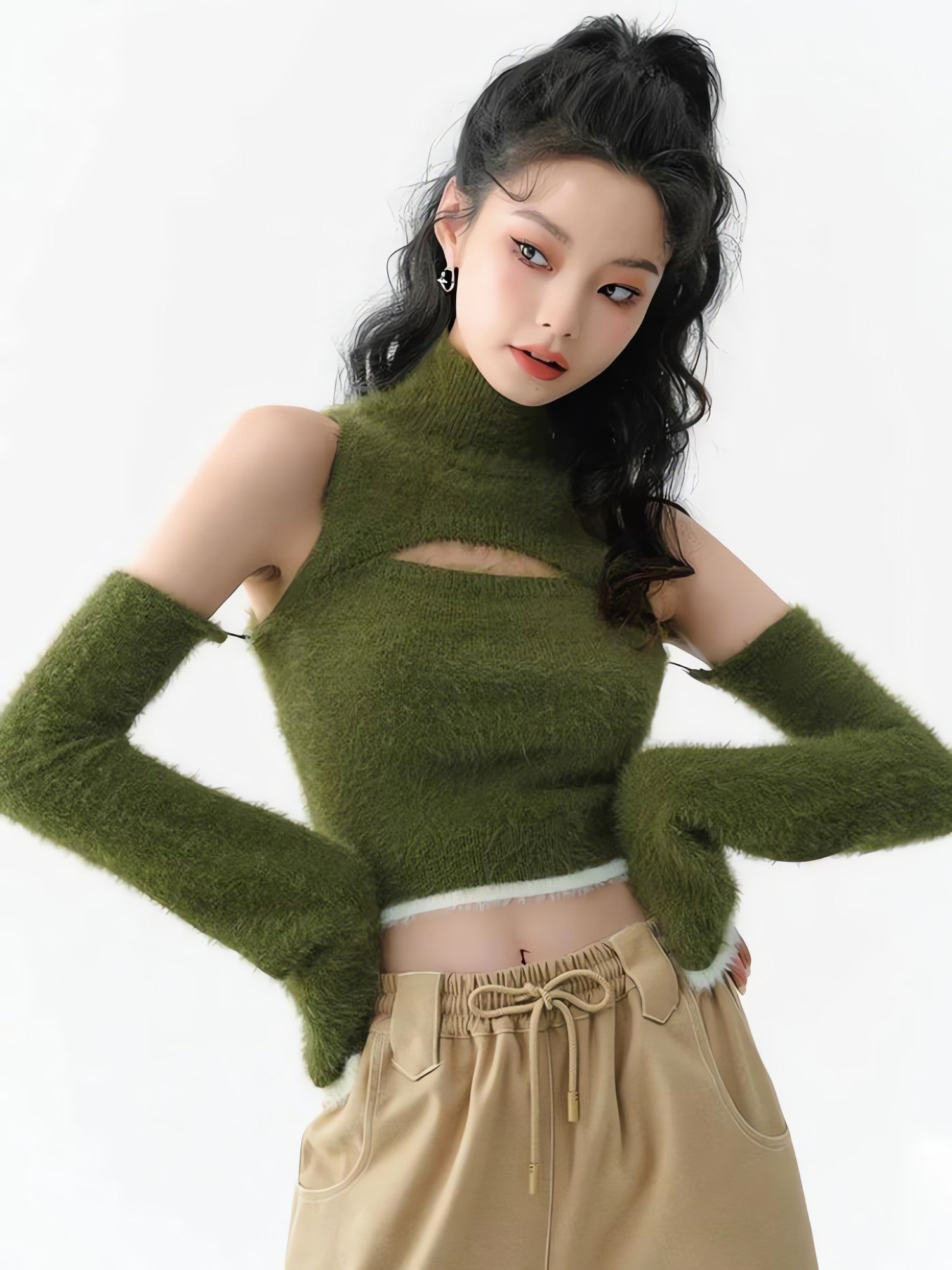 Cut Out Fluffy Crop Sweater Top - KAYSMAR