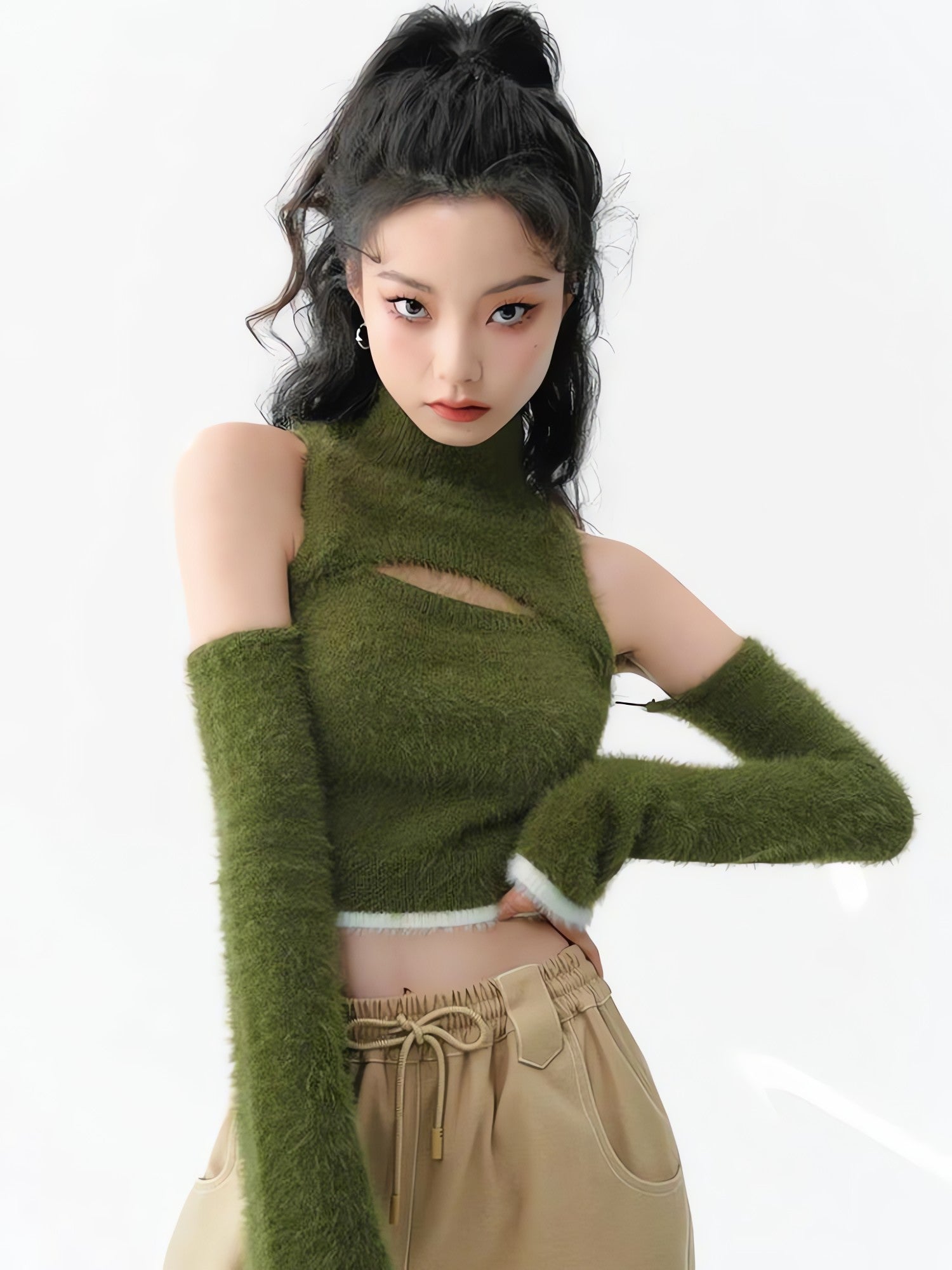 Cut Out Fluffy Crop Sweater Top - KAYSMAR