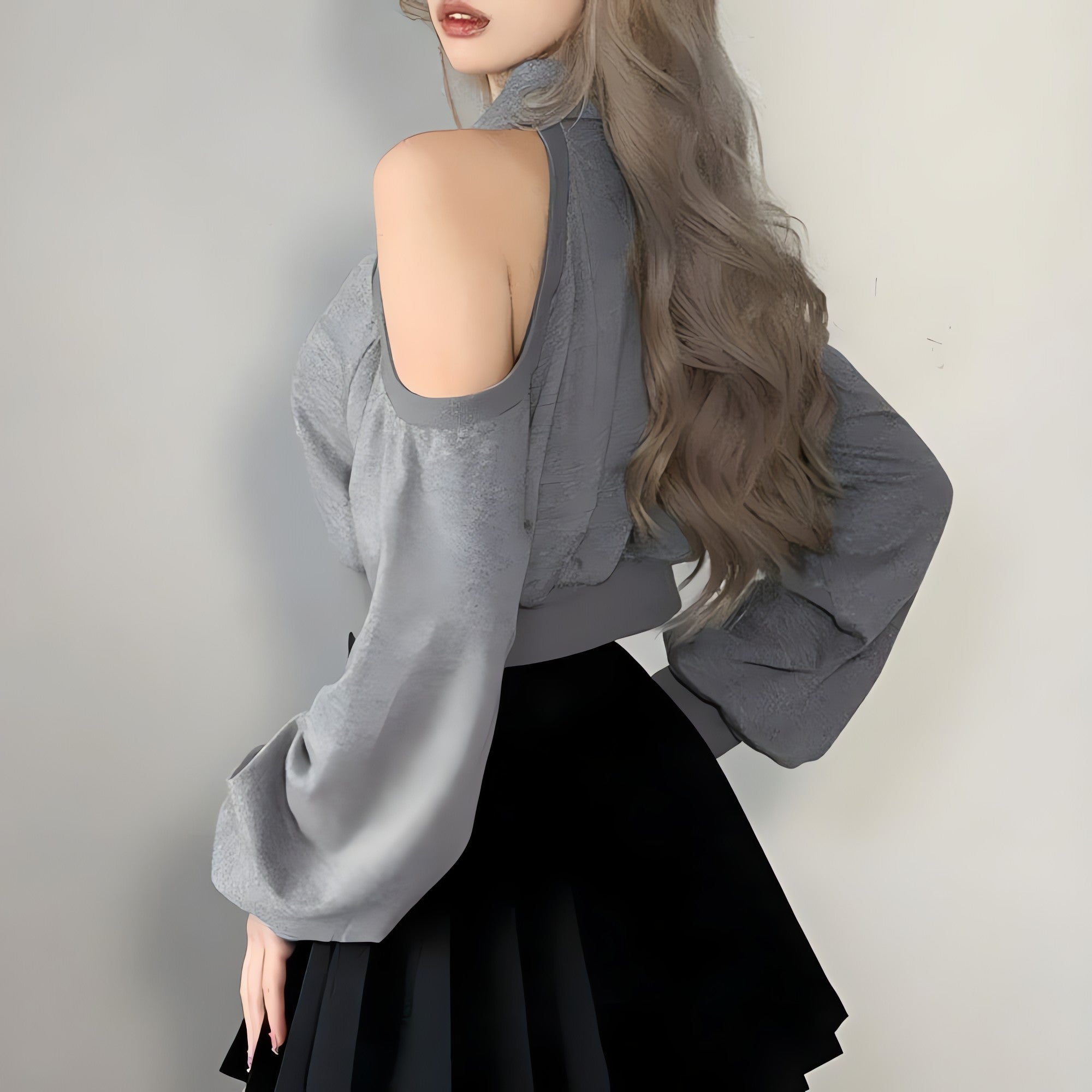 Cut Out Lace Up Cropped Sweatshirt - KAYSMAR