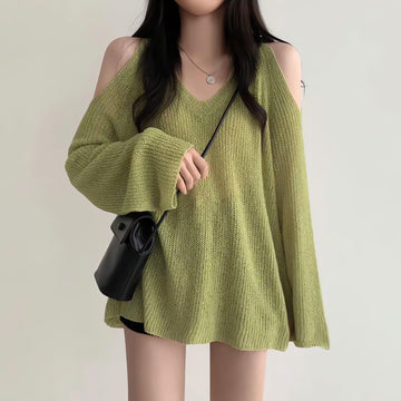 Cut-Out Shoulder Loose Knit Sweater - KAYSMAR