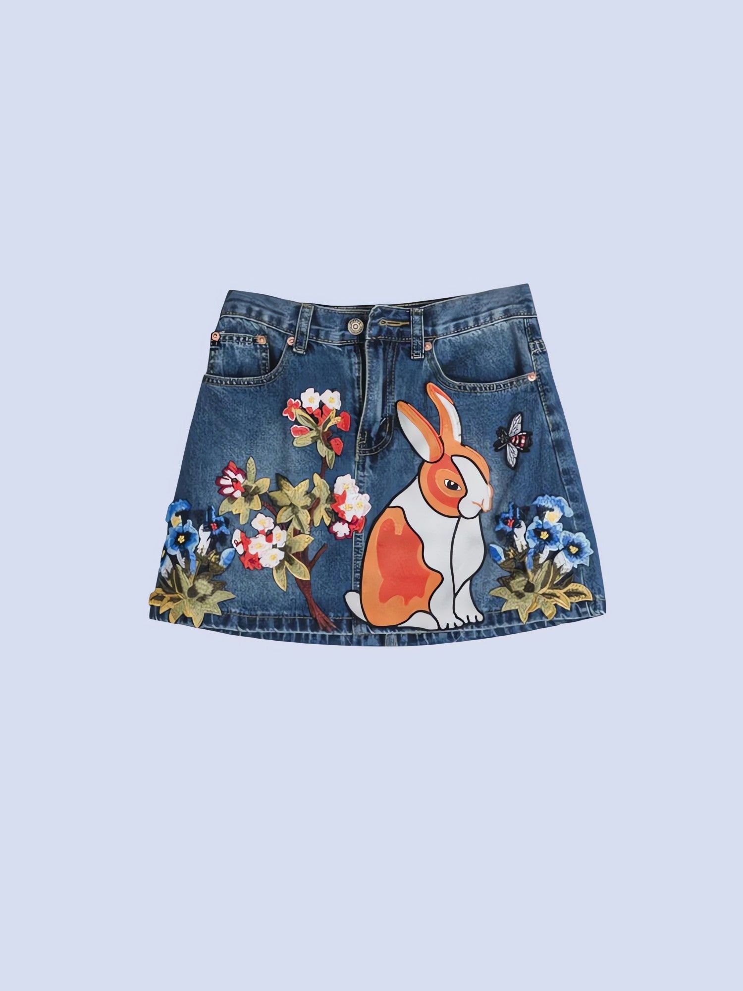 Cute Rabbit Denim Mini Skirt - KAYSMAR
