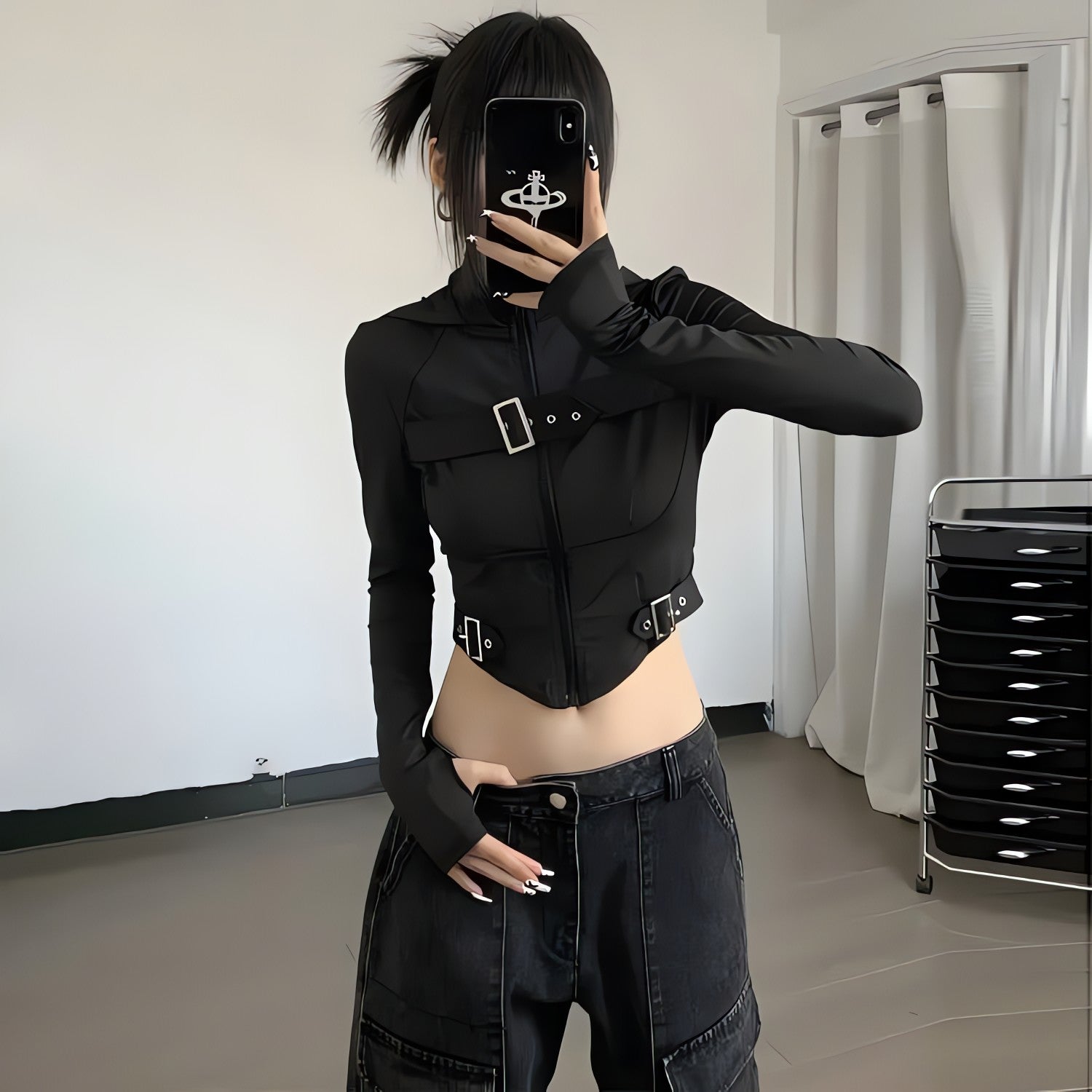 Cyberpunk Belted Zip-Up Crop Jacket - KAYSMAR
