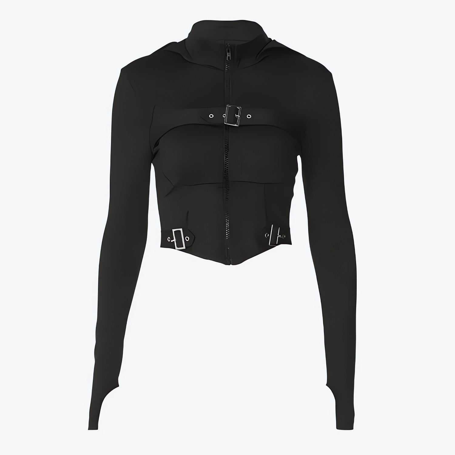 Cyberpunk Belted Zip-Up Crop Jacket - KAYSMAR
