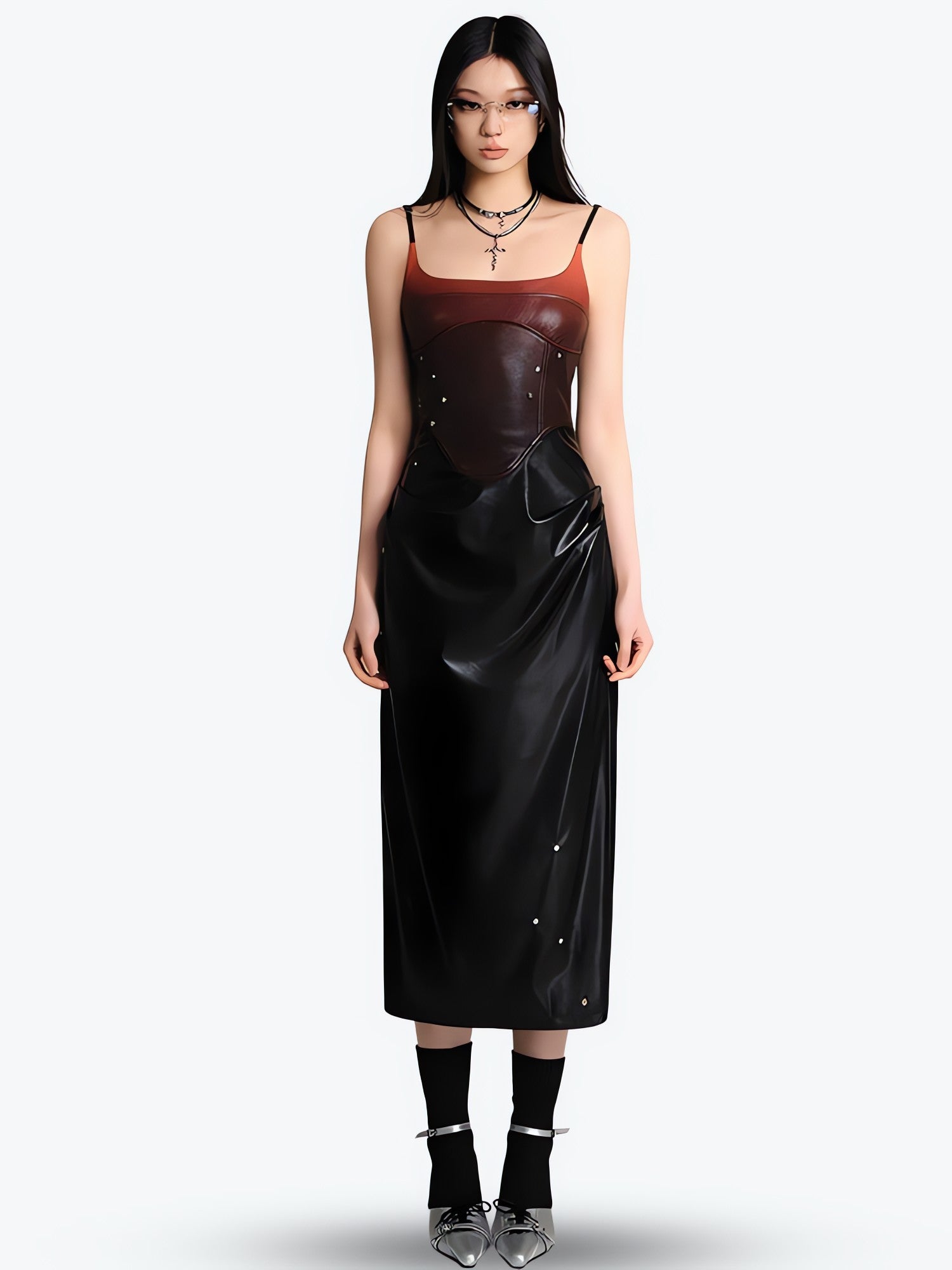 Cyberpunk Faux Leather Midi Dress - KAYSMAR