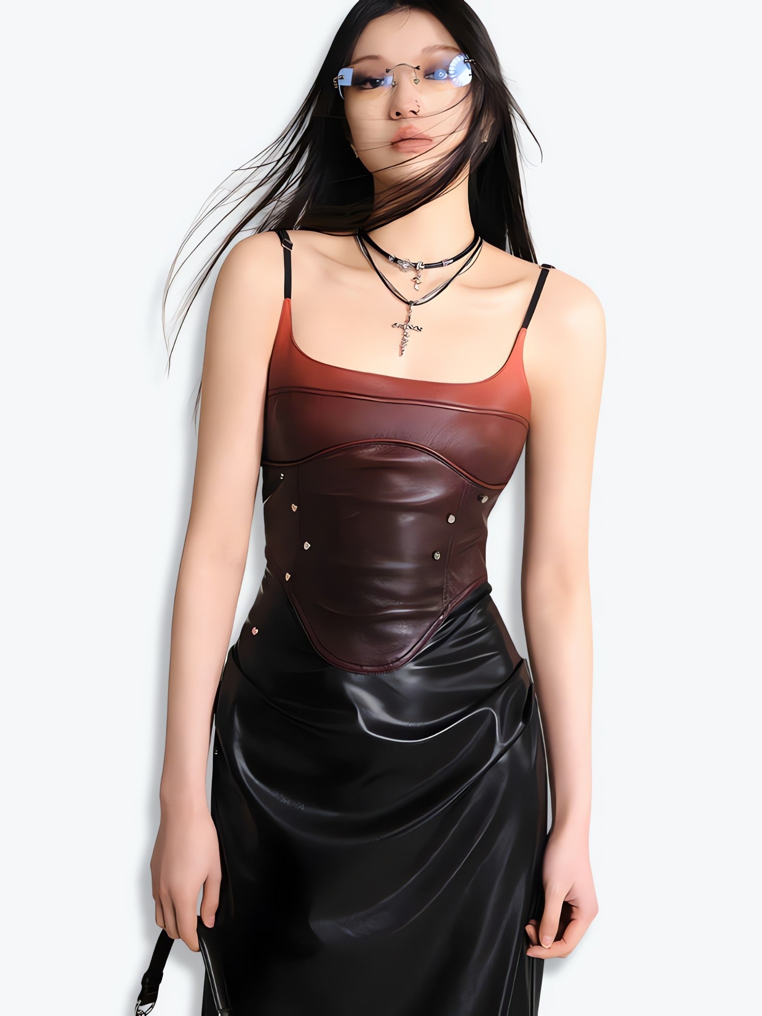 Cyberpunk Faux Leather Midi Dress - KAYSMAR