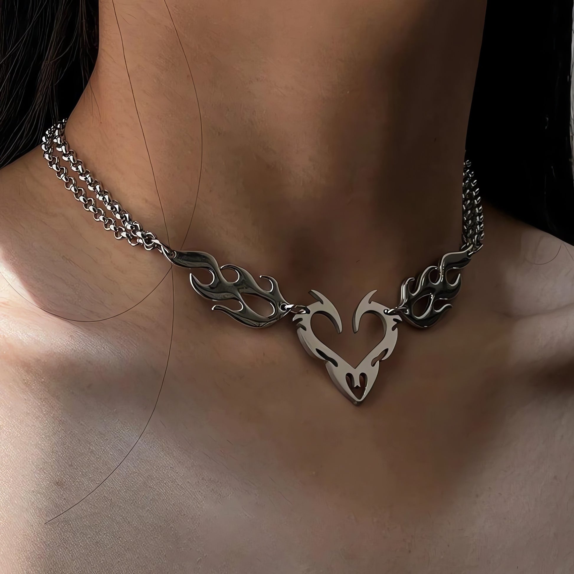 Cyberpunk Flame Heart Necklace - KAYSMAR