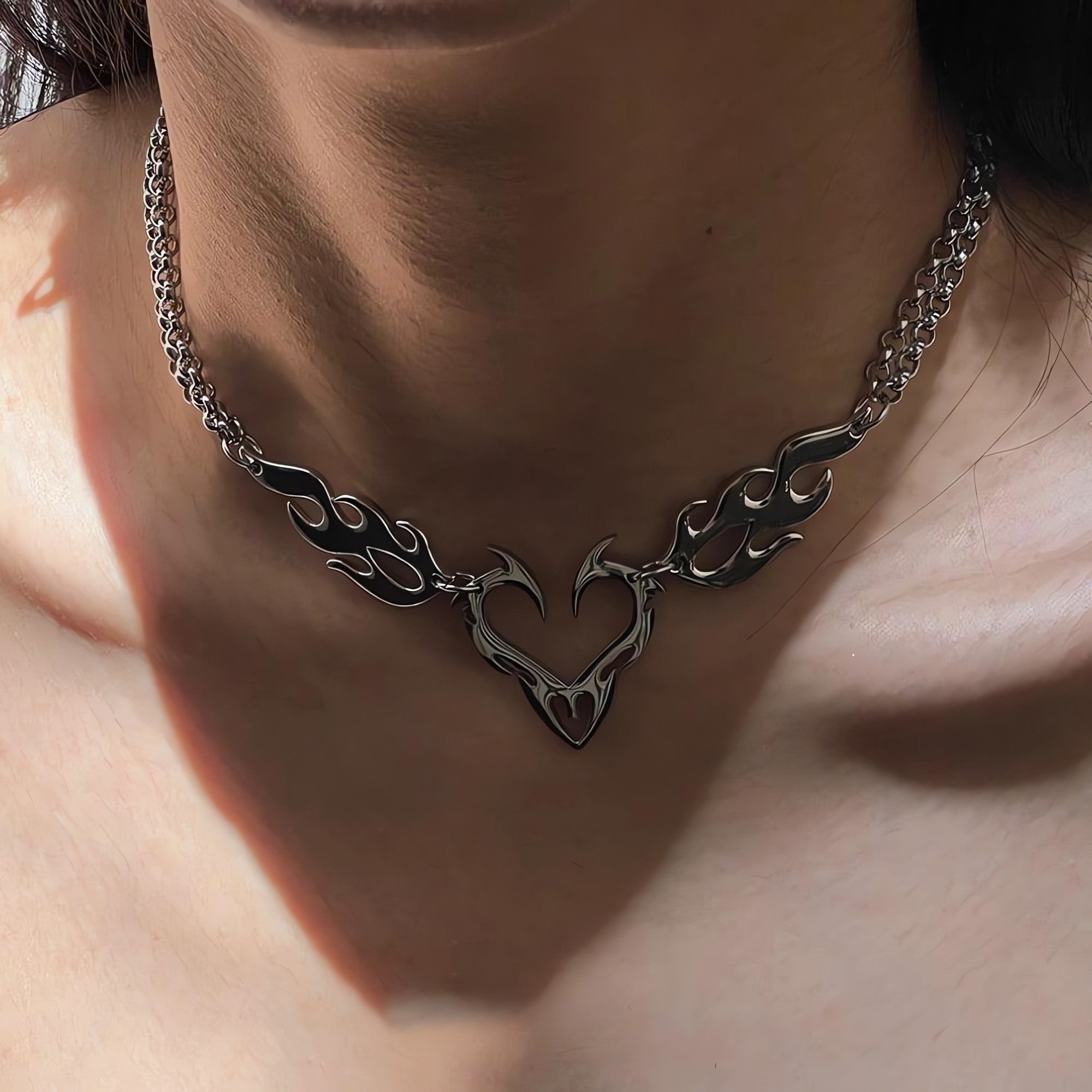 Cyberpunk Flame Heart Necklace - KAYSMAR