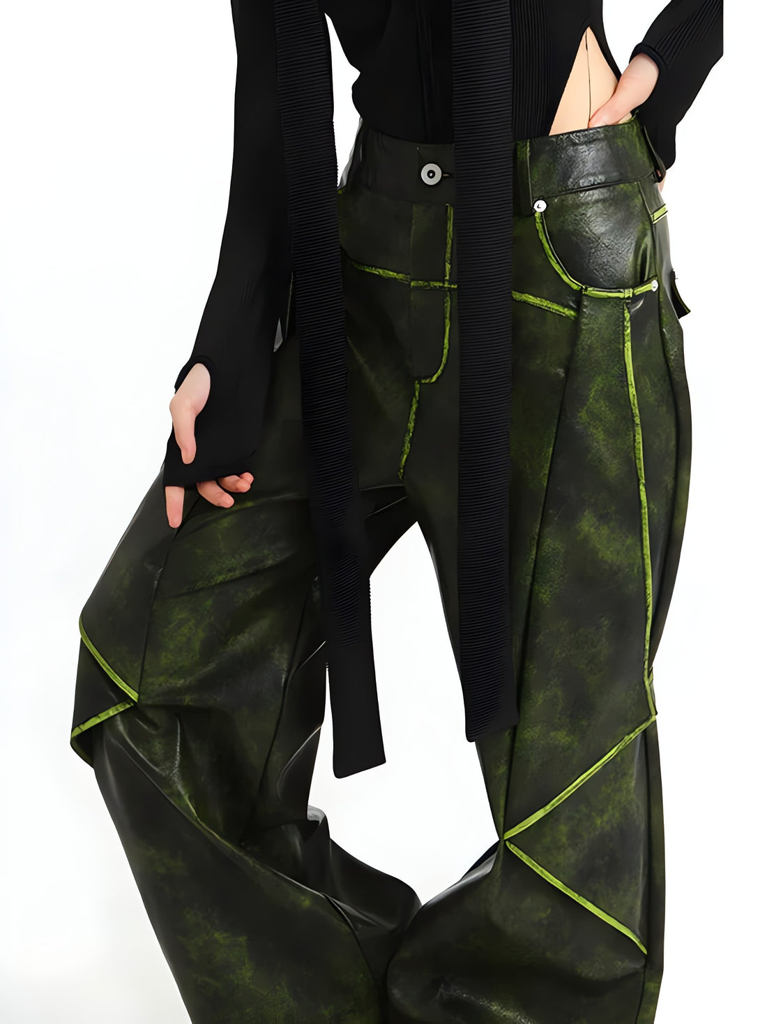 Cyberpunk Forest Faux Leather Pants - KAYSMAR