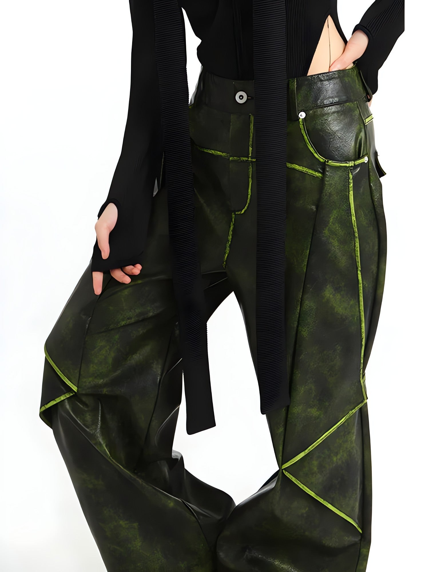 Cyberpunk Forest Faux Leather Pants - KAYSMAR