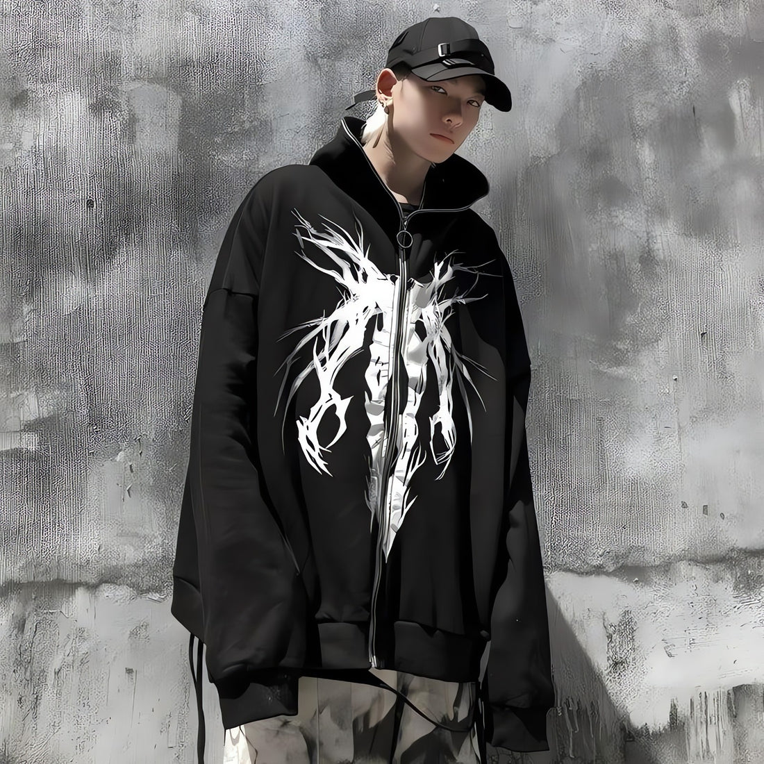 Cyberpunk Ghost Full Zip-Up Hoodie - KAYSMAR