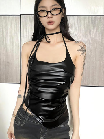 Cyberpunk Halter Neck Tie Top