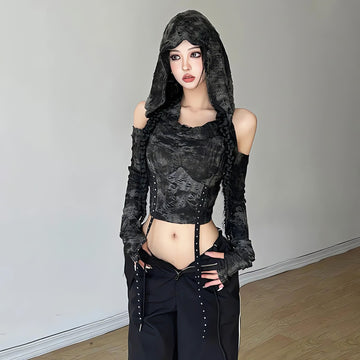 Cyberpunk Off Shoulder Hooded Top - KAYSMAR
