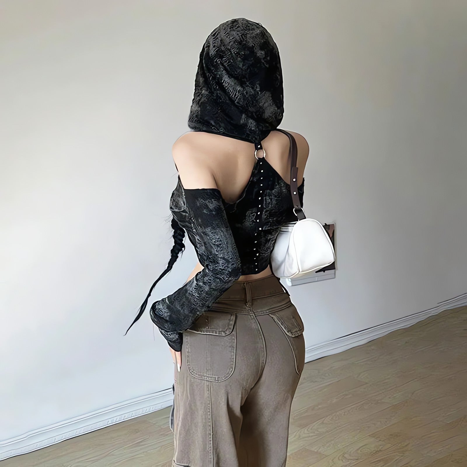 Cyberpunk Off Shoulder Hooded Top - KAYSMAR