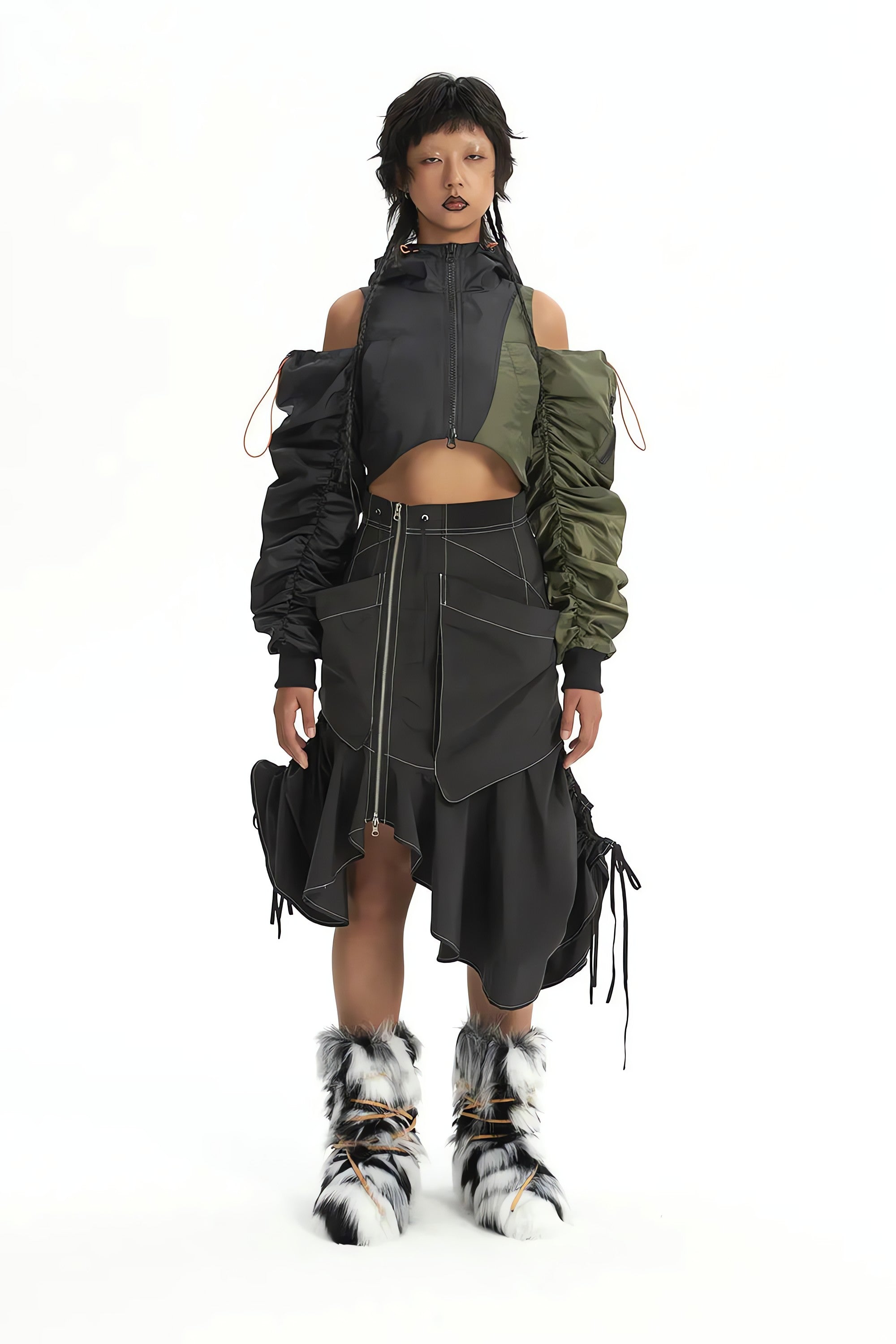 Cyberpunk Ruched Sleeve Puffer Jacket - KAYSMAR
