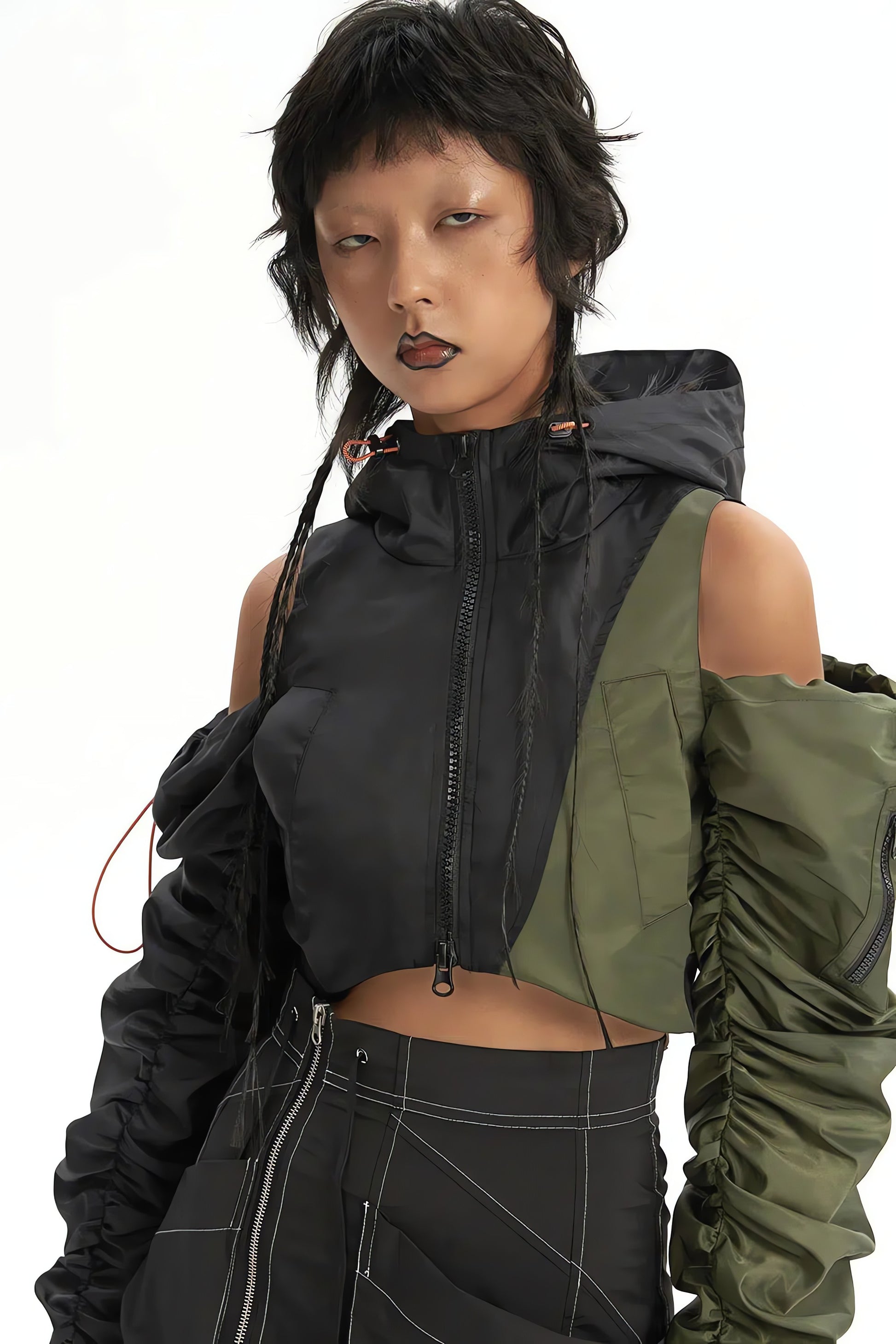 Cyberpunk Ruched Sleeve Puffer Jacket - KAYSMAR