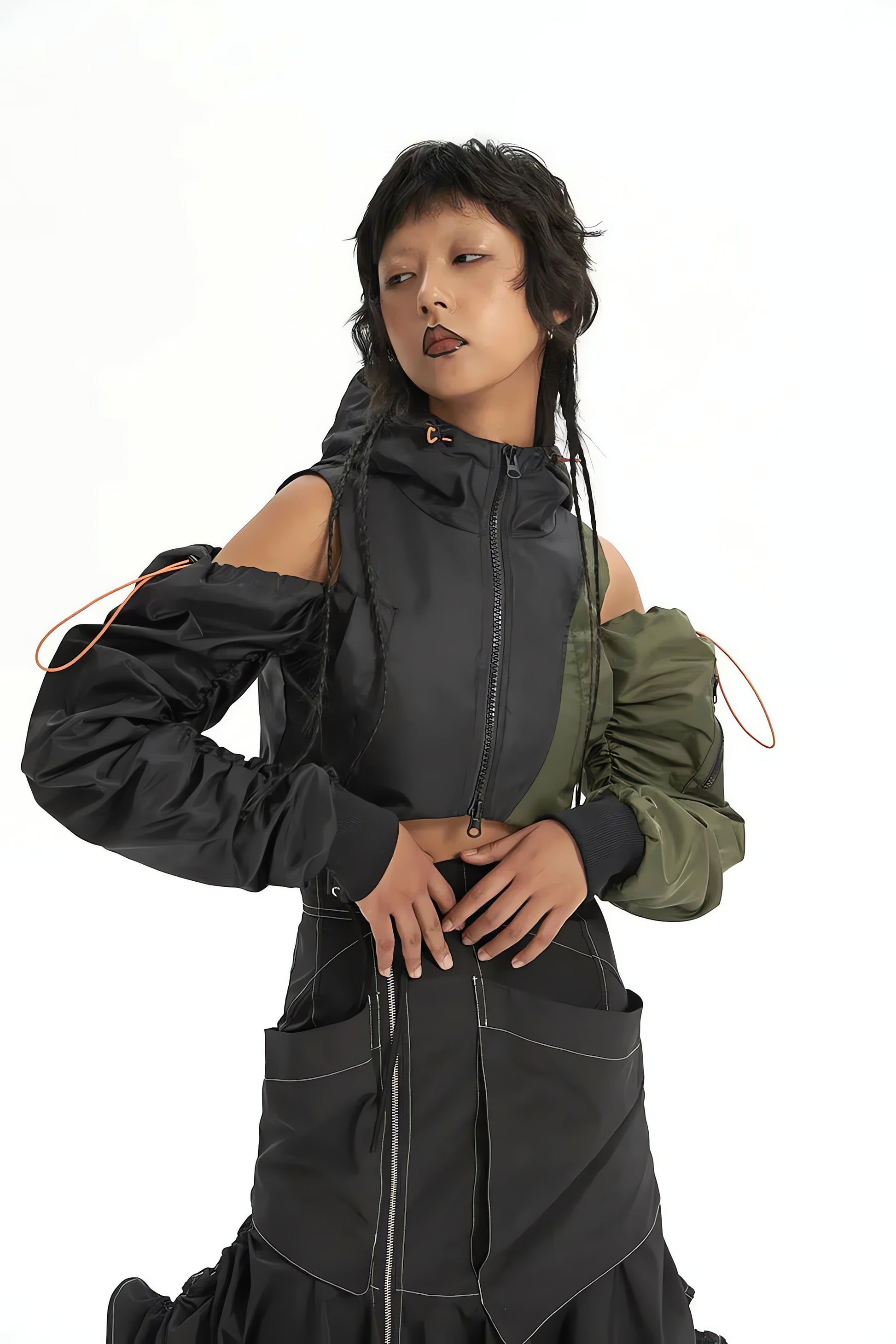 Cyberpunk Ruched Sleeve Puffer Jacket - KAYSMAR