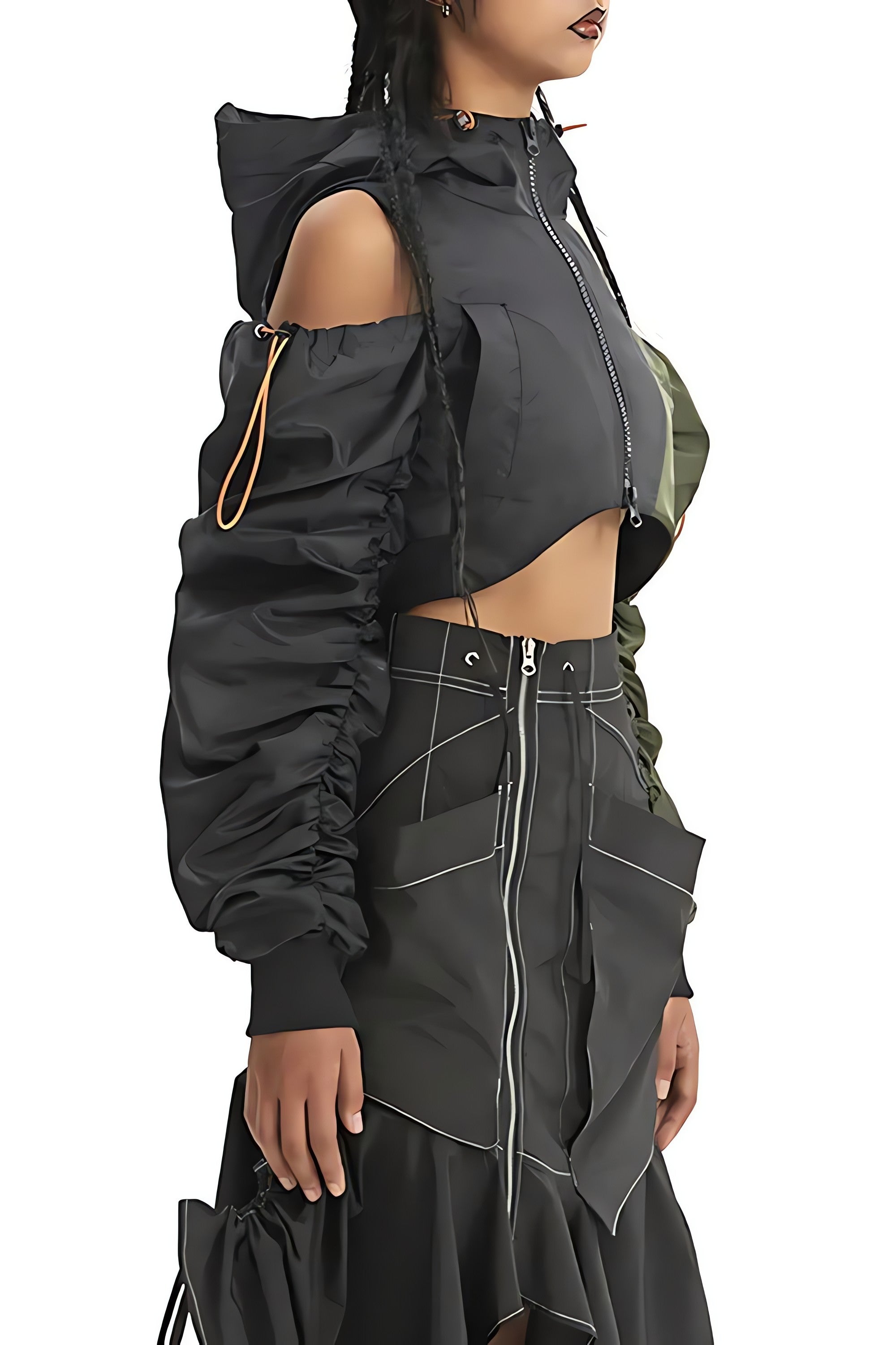 Cyberpunk Ruched Sleeve Puffer Jacket - KAYSMAR
