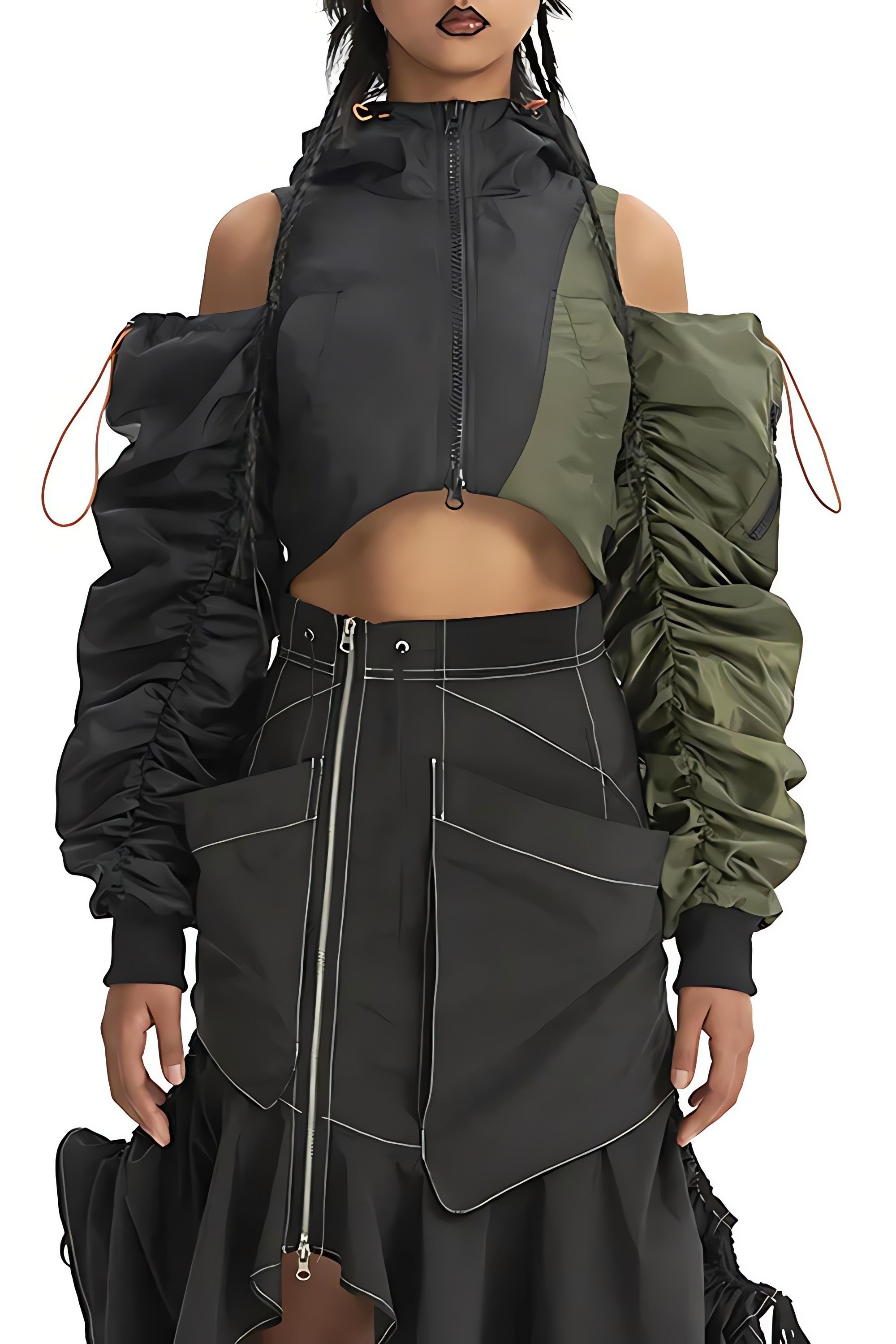 Cyberpunk Ruched Sleeve Puffer Jacket - KAYSMAR