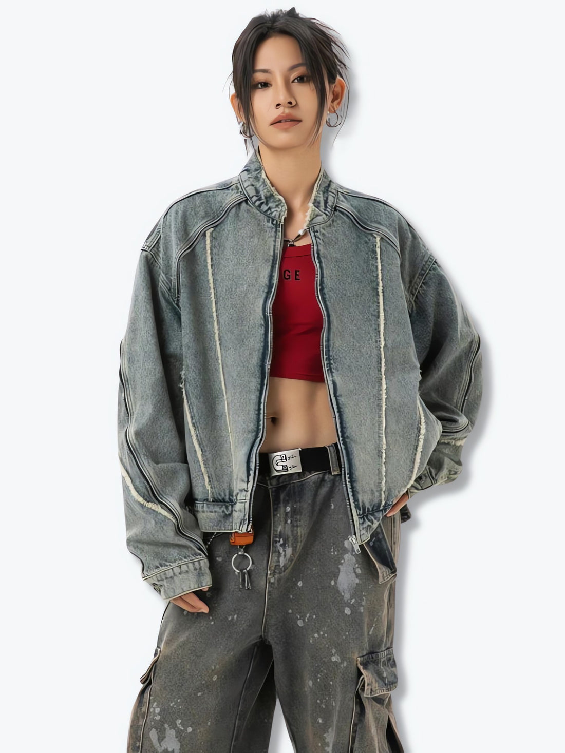 Cyberpunk Zip-Up Denim Jacket - KAYSMAR
