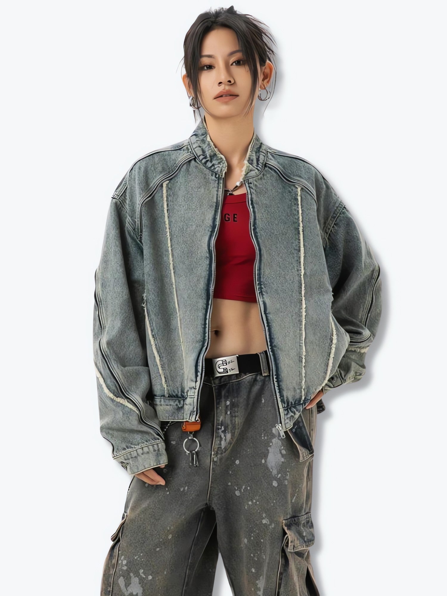 Cyberpunk Zip-Up Denim Jacket - KAYSMAR