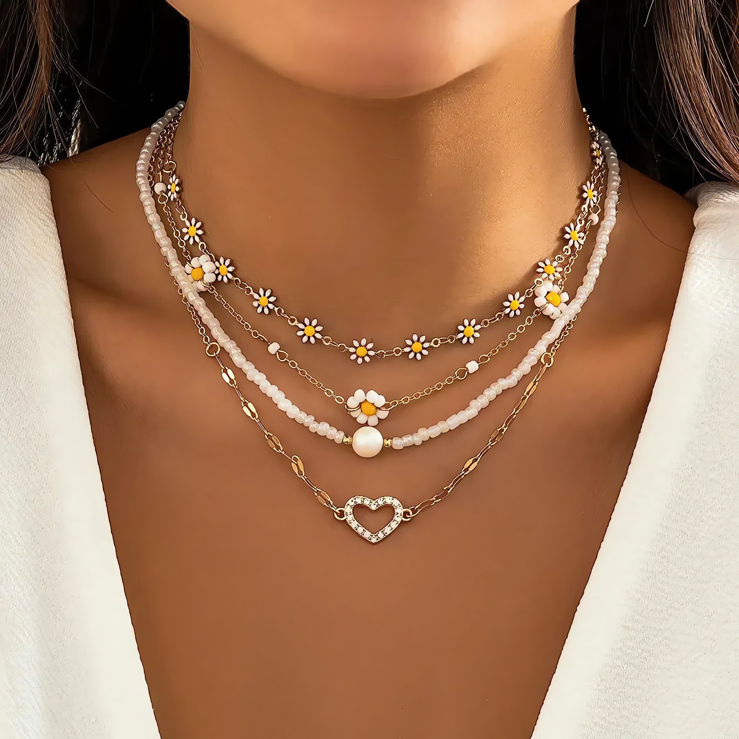 Daisy & Heart Four-Pack Necklace Set - KAYSMAR