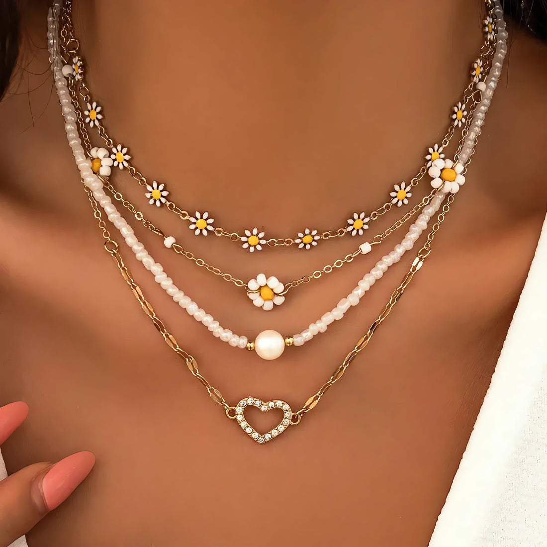 Daisy & Heart Four-Pack Necklace Set - KAYSMAR