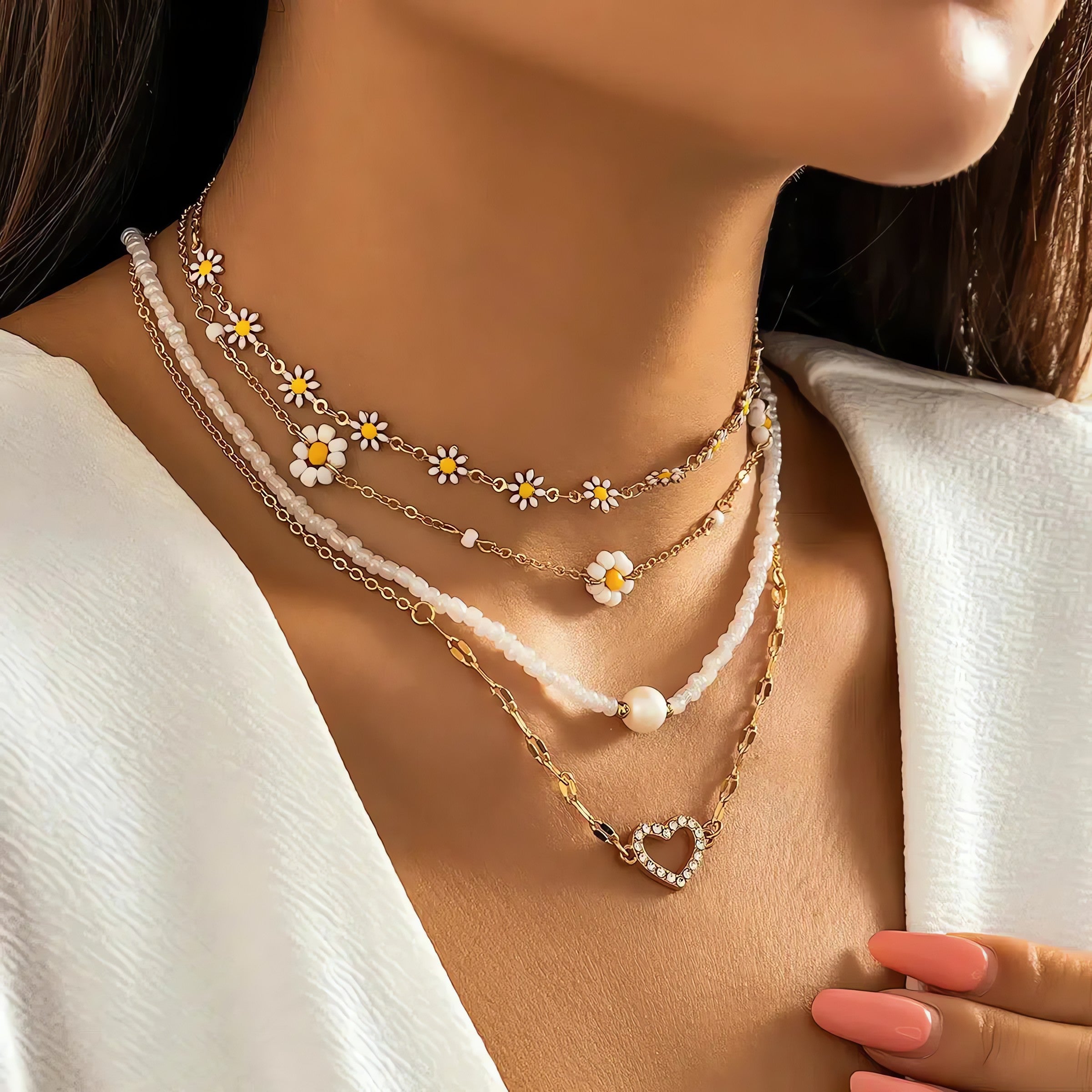 Daisy & Heart Four-Pack Necklace Set - KAYSMAR