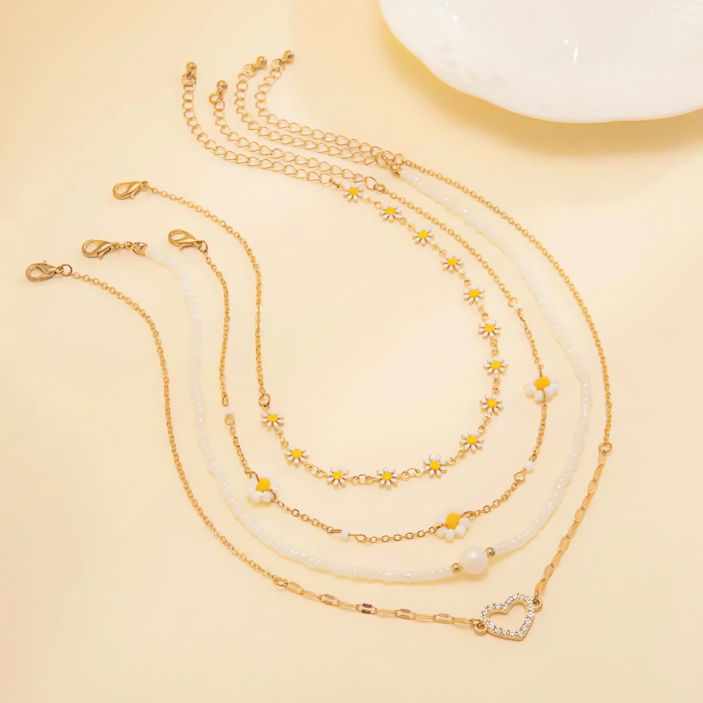 Daisy & Heart Four-Pack Necklace Set - KAYSMAR