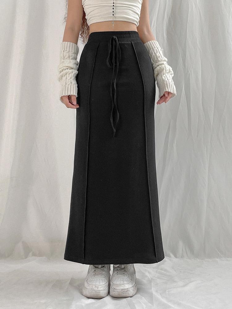 Dark Academia Drawstring Maxi Skirt - KAYSMAR