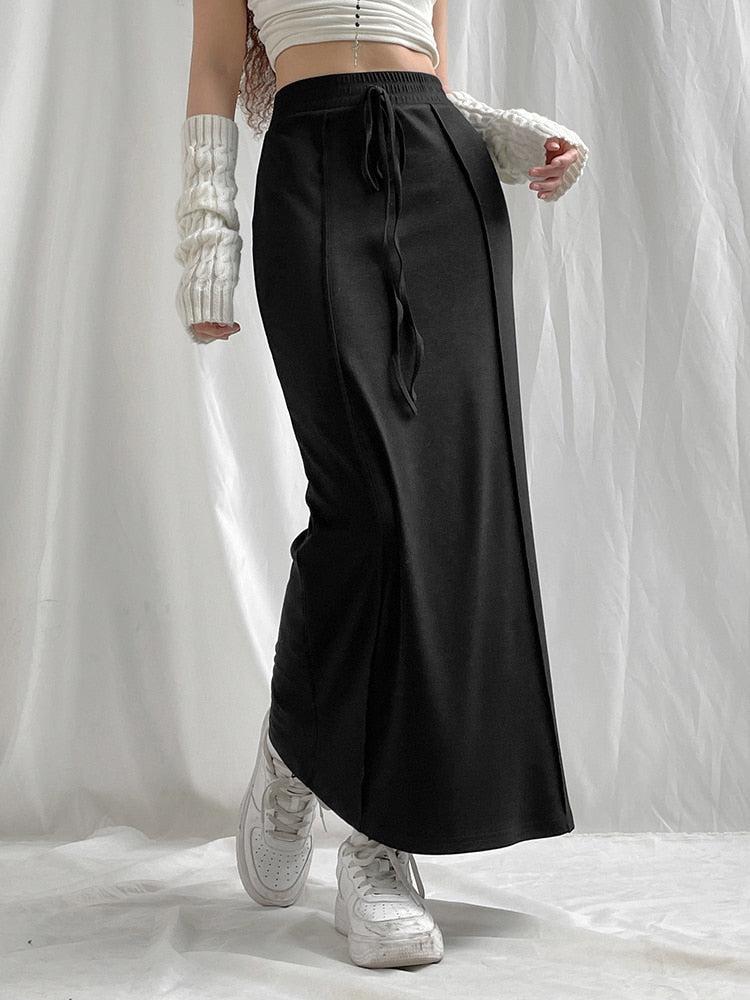 Dark Academia Drawstring Maxi Skirt - KAYSMAR