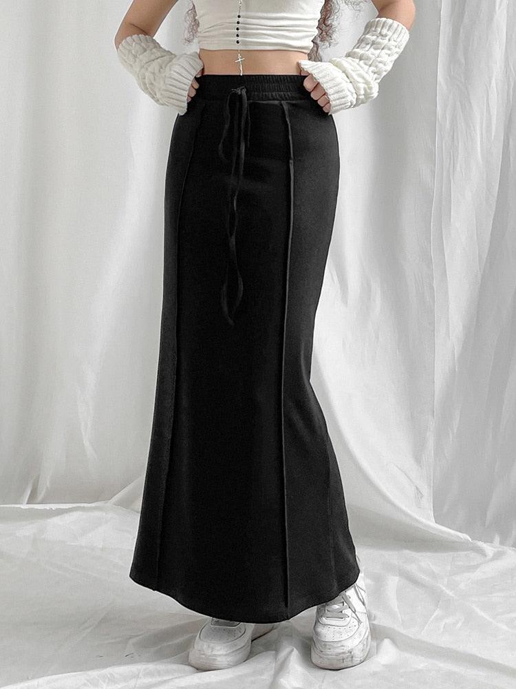 Dark Academia Drawstring Maxi Skirt - KAYSMAR