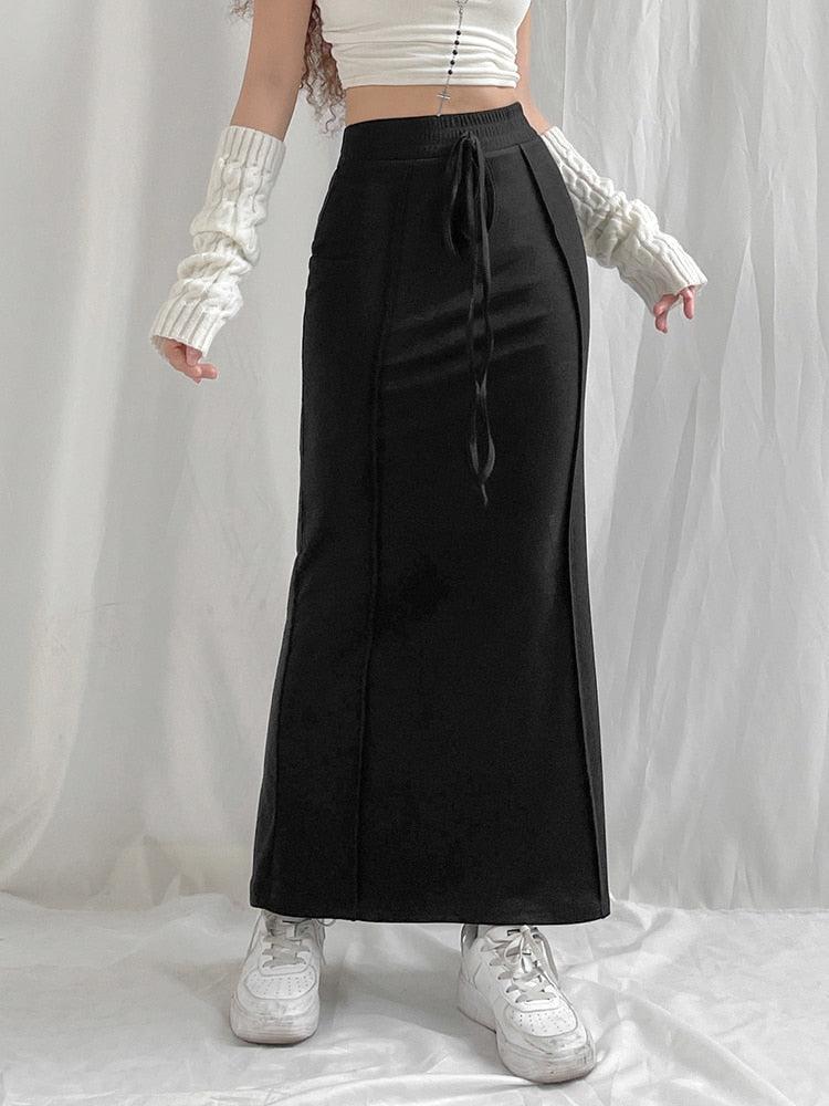 Dark Academia Drawstring Maxi Skirt - KAYSMAR