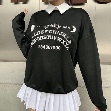 Dark Academia Letter Print Sweatshirt - KAYSMAR