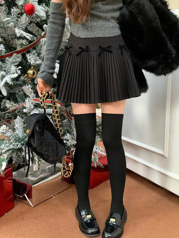 Dark Academia Bow Pleated Mini Skirt - KAYSMAR