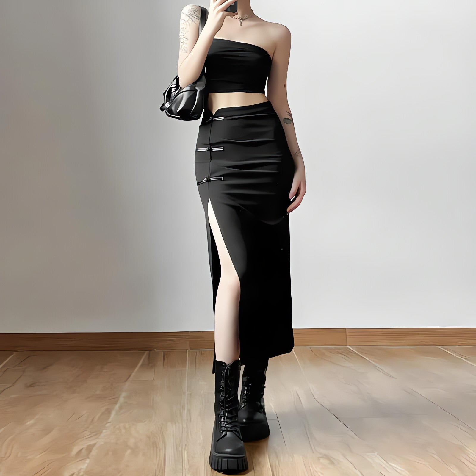 Dark Academia High Split Midi Pencil Skirt - KAYSMAR