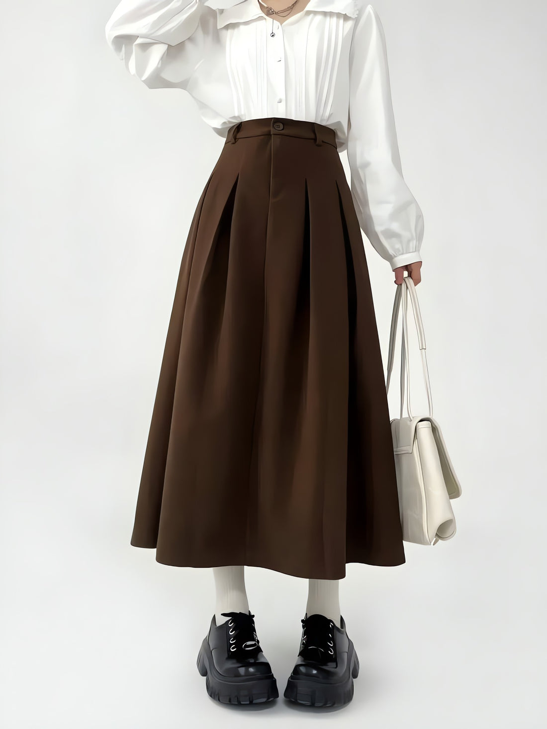 Dark Academia Pleated Midi Skirt - KAYSMAR