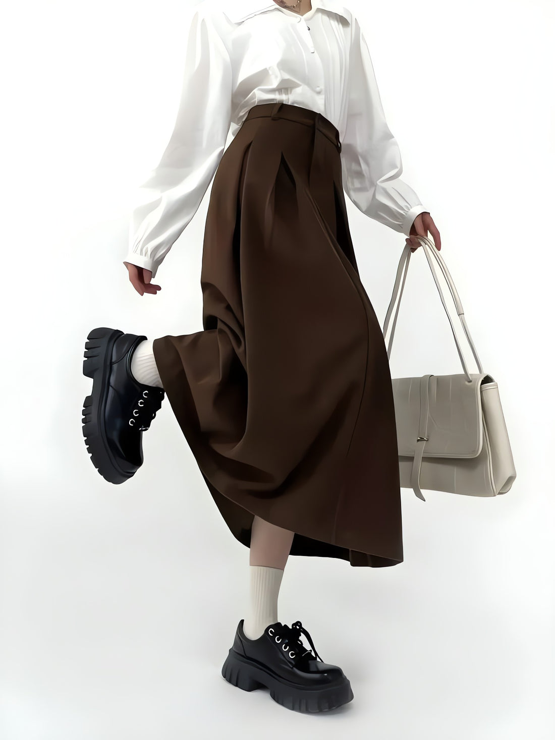 Dark Academia Pleated Midi Skirt - KAYSMAR