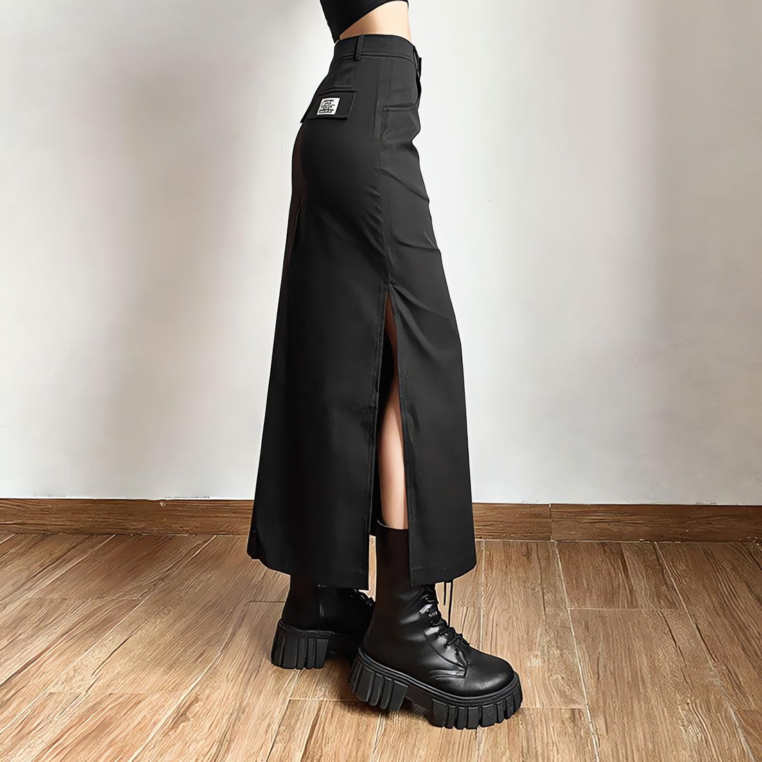 Dark Academia Side Slit Maxi Skirt - KAYSMAR