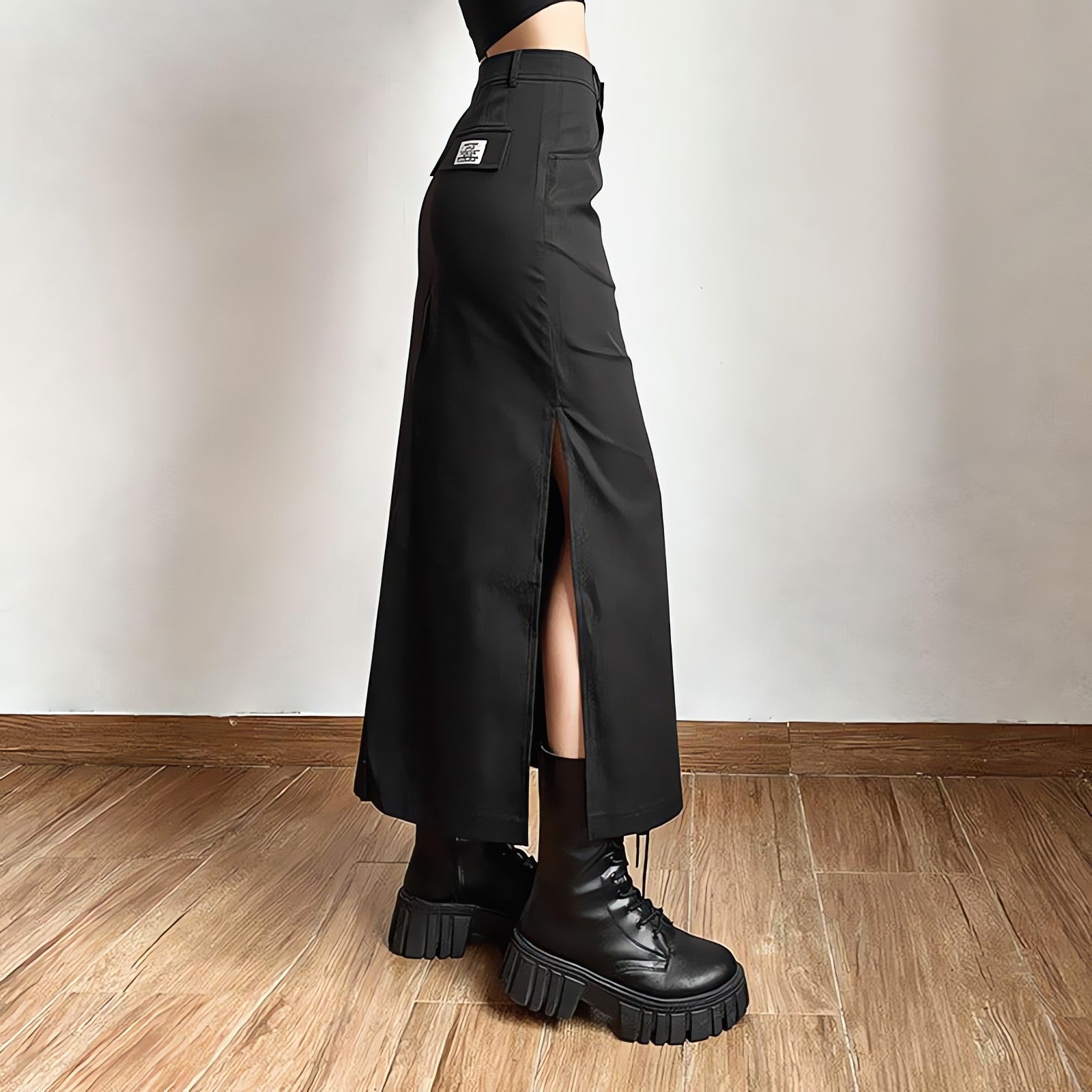 Dark Academia Side Slit Maxi Skirt - KAYSMAR