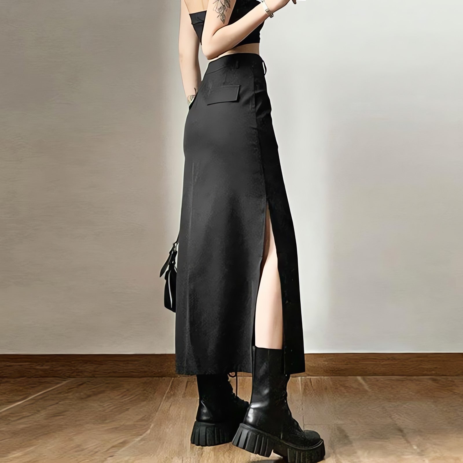 Dark Academia Side Slit Maxi Skirt - KAYSMAR